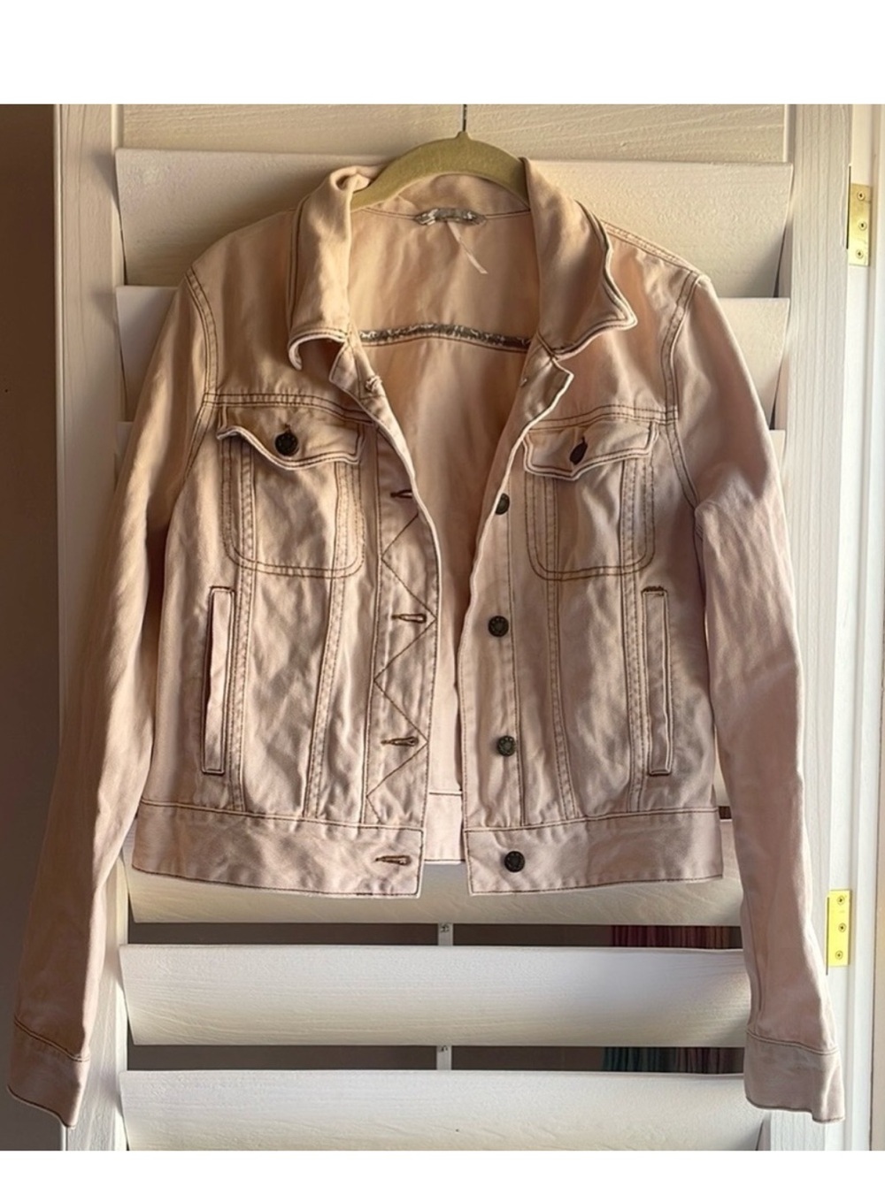 Free People Cream Denim Button Up Jacket Boho Large